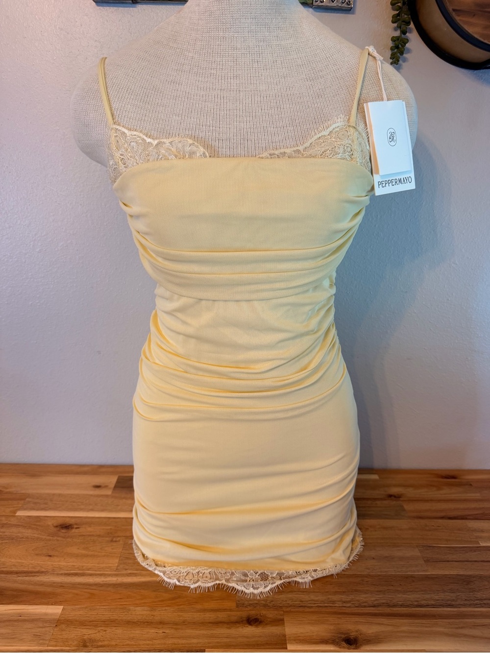 Homecoming Peppermayo Almost Ready Mini Dress in Baby Yellow NWT